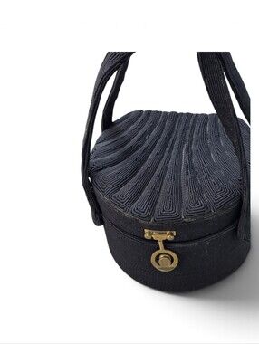 Vintage Art Deco Black Corde Vanity/Evening/Cosmetic Case/Handbag